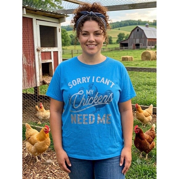 Gildan Tops - GILDAN Women's 2XL Blue “Sorry I Can't My Chickens Need Me” Graphic T-Shirt Tee